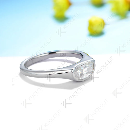 Kuololit 1ct Half Moon Cut Moissanite Rings for Women Solid 14K 10K 585 White Gold for Engagement Wedding Christmas Classsic New