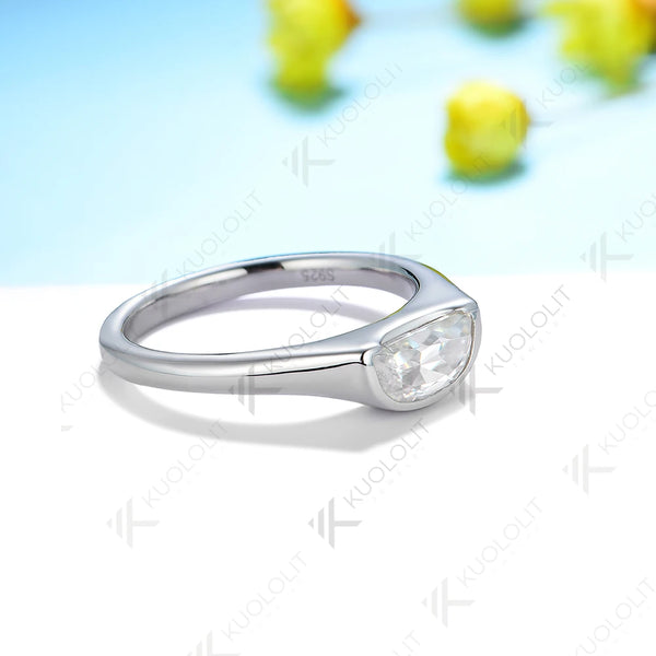 Kuololit 1ct Half Moon Cut Moissanite Rings for Women Solid 14K 10K 585 White Gold for Engagement Wedding Christmas Classsic New