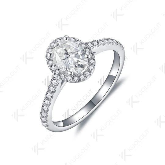 Kuololit 1ct Oval Cut Moissanite D/VVS1 Ring for Women Solid PT950 14K 10K 585 White Gold for Wedding Engagement Party Christmas