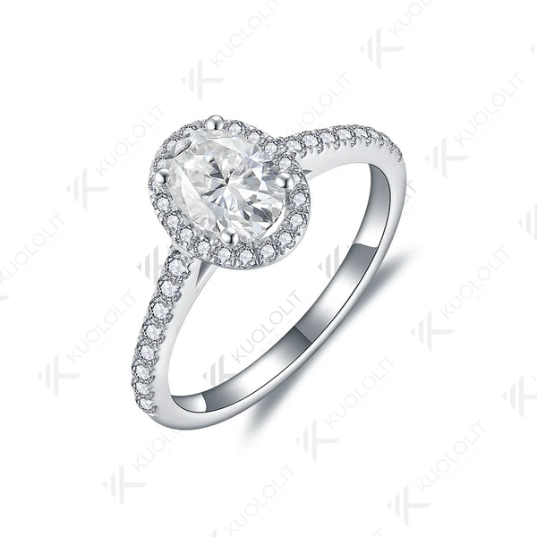 Kuololit 1ct Oval Cut Moissanite D/VVS1 Ring for Women Solid PT950 14K 10K 585 White Gold for Wedding Engagement Party Christmas