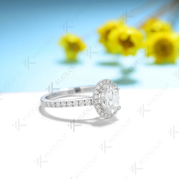 Kuololit 1ct Oval Cut Moissanite D/VVS1 Ring for Women Solid PT950 14K 10K 585 White Gold for Wedding Engagement Party Christmas