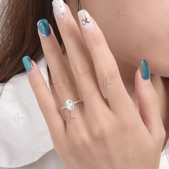 Kuololit 1ct Oval Cut Moissanite D/VVS1 Ring for Women Solid PT950 14K 10K 585 White Gold for Wedding Engagement Party Christmas