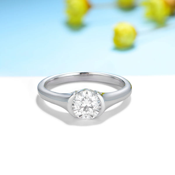 Kuololit 1ct Round Moissanite Rings for Women Solid 14K 10K 585 White Gold for Engagement Wedding Christmas Classsic New Gifts