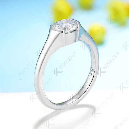Kuololit 1ct Round Moissanite Rings for Women Solid 14K 10K 585 White Gold for Engagement Wedding Christmas Classsic New Gifts