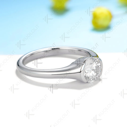 Kuololit 1ct Round Moissanite Rings for Women Solid 14K 10K 585 White Gold for Engagement Wedding Christmas Classsic New Gifts