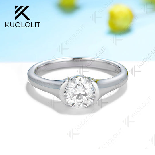 Kuololit 1ct Round Moissanite Rings for Women Solid 14K 10K 585 White Gold for Engagement Wedding Christmas Classsic New Gifts