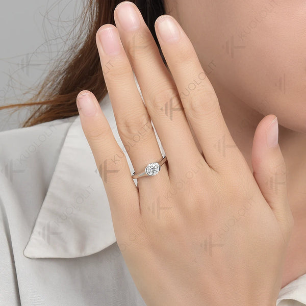 Kuololit 1ct Round Moissanite Rings for Women Solid 14K 10K 585 White Gold for Engagement Wedding Christmas Classsic New Gifts