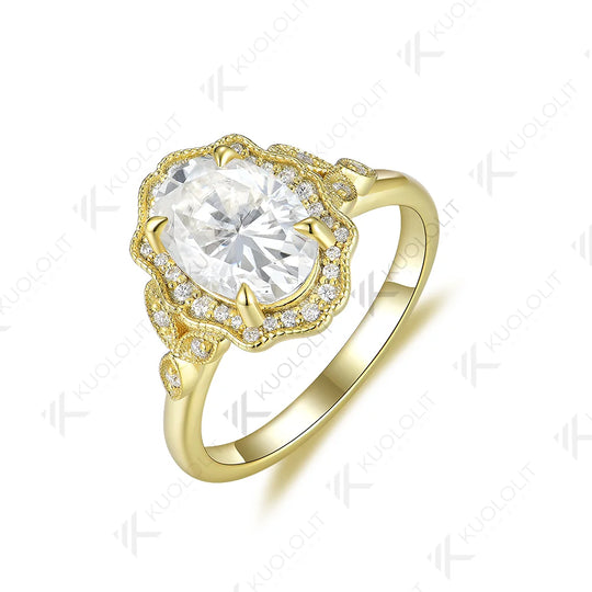 Kuololit 2.5CT Moissanite Rings for Women Solid 14K 10K 585 925 Silver Yellow Gold Oval for Engagement Wedding Christmas Elegant