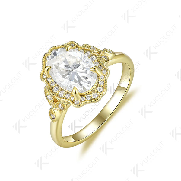 Kuololit 2.5CT Moissanite Rings for Women Solid 14K 10K 585 925 Silver Yellow Gold Oval for Engagement Wedding Christmas Elegant