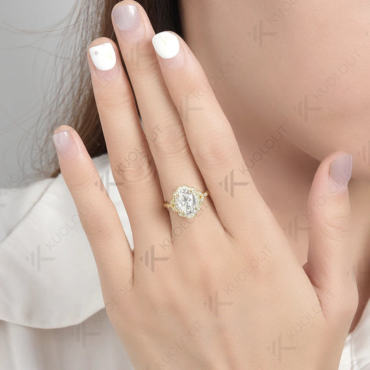 Kuololit 2.5CT Moissanite Rings for Women Solid 14K 10K 585 925 Silver Yellow Gold Oval for Engagement Wedding Christmas Elegant