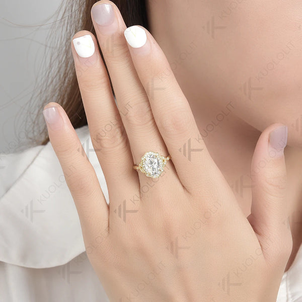 Kuololit 2.5CT Moissanite Rings for Women Solid 14K 10K 585 925 Silver Yellow Gold Oval for Engagement Wedding Christmas Elegant