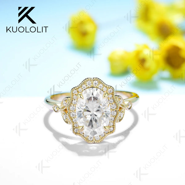 Kuololit 2.5CT Moissanite Rings for Women Solid 14K 10K 585 925 Silver Yellow Gold Oval for Engagement Wedding Christmas Elegant