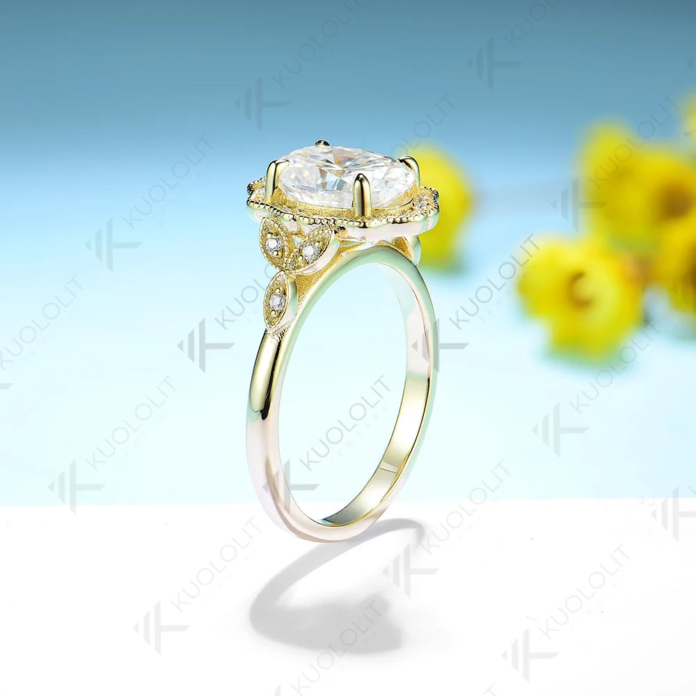 Kuololit 2.5CT Moissanite Rings for Women Solid 14K 10K 585 925 Silver Yellow Gold Oval for Engagement Wedding Christmas Elegant