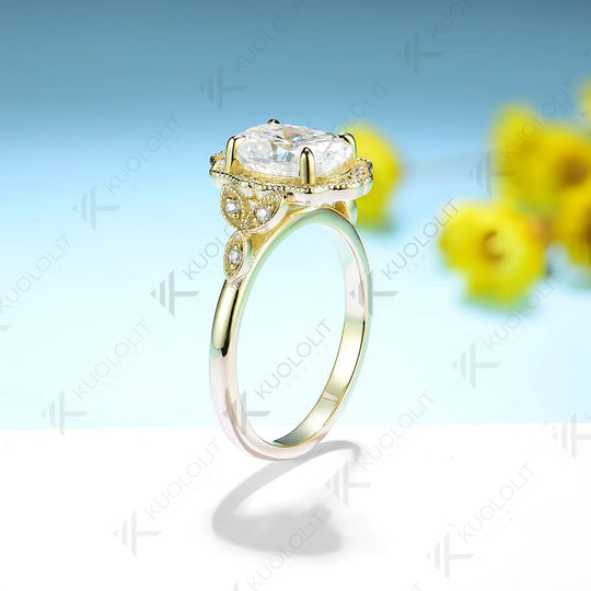 Kuololit 2.5CT Moissanite Rings for Women Solid 14K 10K 585 925 Silver Yellow Gold Oval for Engagement Wedding Christmas Elegant