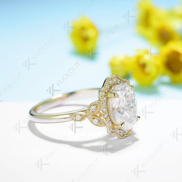 Kuololit 2.5CT Moissanite Rings for Women Solid 14K 10K 585 925 Silver Yellow Gold Oval for Engagement Wedding Christmas Elegant