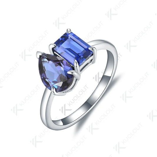 Kuololit 2.5CTW Lab Grown Alexandrite and Sapphire Ring for Women Solid 14K 10K 585 Yellow Gold for Engagement Wedding Christmas
