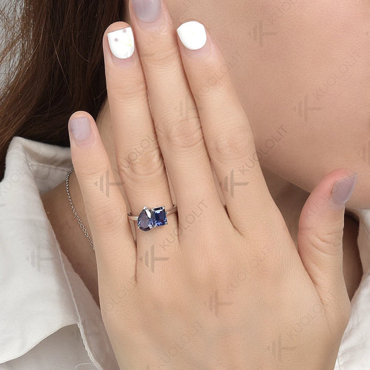 Kuololit 2.5CTW Lab Grown Alexandrite and Sapphire Ring for Women Solid 14K 10K 585 Yellow Gold for Engagement Wedding Christmas