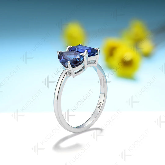 Kuololit 2.5CTW Lab Grown Alexandrite and Sapphire Ring for Women Solid 14K 10K 585 Yellow Gold for Engagement Wedding Christmas