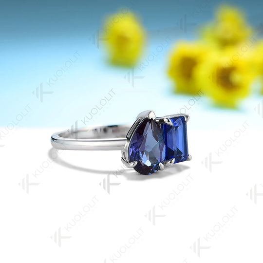 Kuololit 2.5CTW Lab Grown Alexandrite and Sapphire Ring for Women Solid 14K 10K 585 Yellow Gold for Engagement Wedding Christmas