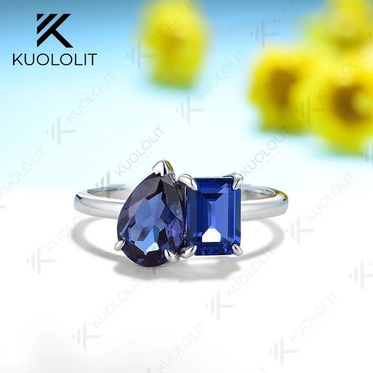 Kuololit 2.5CTW Lab Grown Alexandrite and Sapphire Ring for Women Solid 14K 10K 585 Yellow Gold for Engagement Wedding Christmas