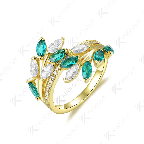 Kuololit 2.5CTW Lab Grown Emerald and Moissanite Rings for Women Men Solid 18K 14K Silver Yellow Gold for Anniversary Engagement
