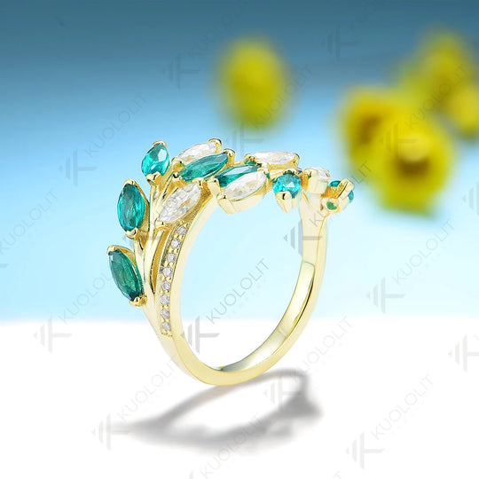 Kuololit 2.5CTW Lab Grown Emerald and Moissanite Rings for Women Men Solid 18K 14K Silver Yellow Gold for Anniversary Engagement