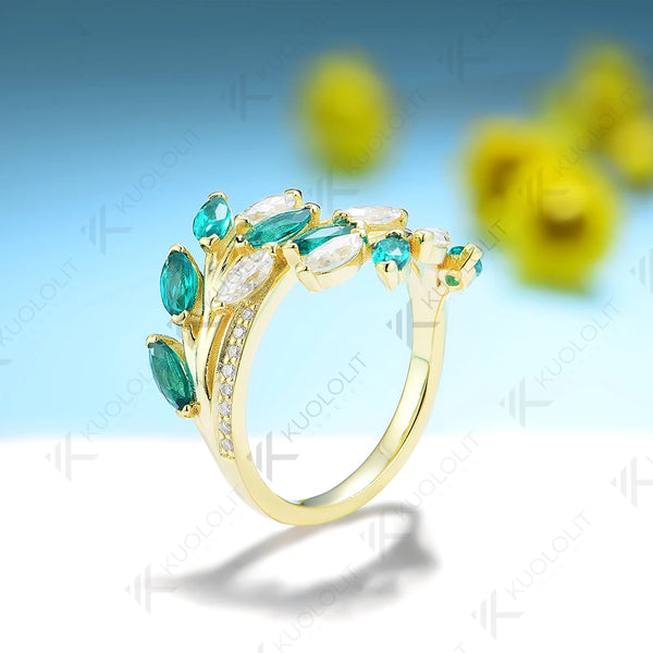 Kuololit 2.5CTW Lab Grown Emerald and Moissanite Rings for Women Men Solid 18K 14K Silver Yellow Gold for Anniversary Engagement