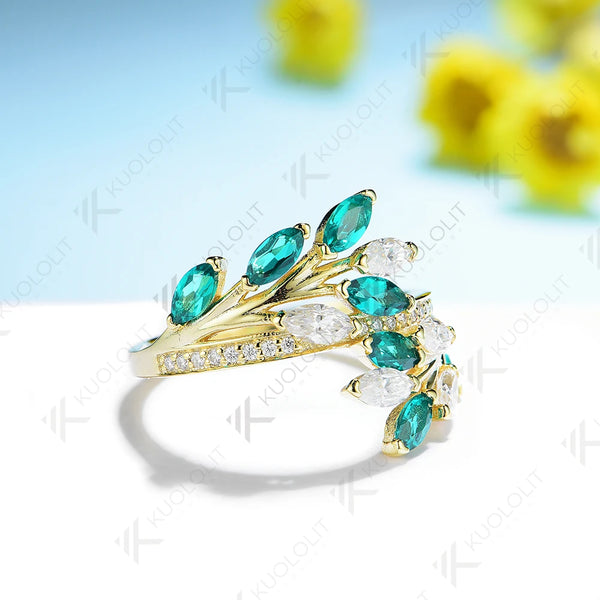 Kuololit 2.5CTW Lab Grown Emerald and Moissanite Rings for Women Men Solid 18K 14K Silver Yellow Gold for Anniversary Engagement