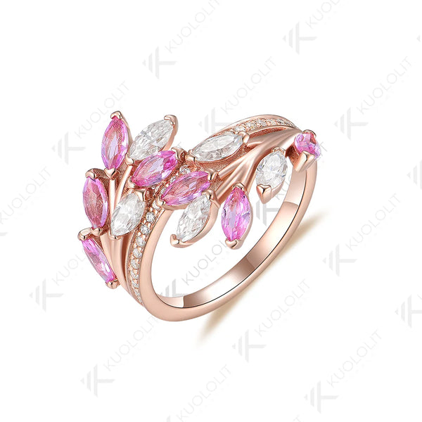 Kuololit 2.5CTW Lab Pink Sapphire and Moissanite Rings for Women Men Solid 18K 14K Silver Rose Gold for Anniversary Engagement