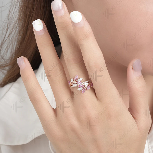 Kuololit 2.5CTW Lab Pink Sapphire and Moissanite Rings for Women Men Solid 18K 14K Silver Rose Gold for Anniversary Engagement