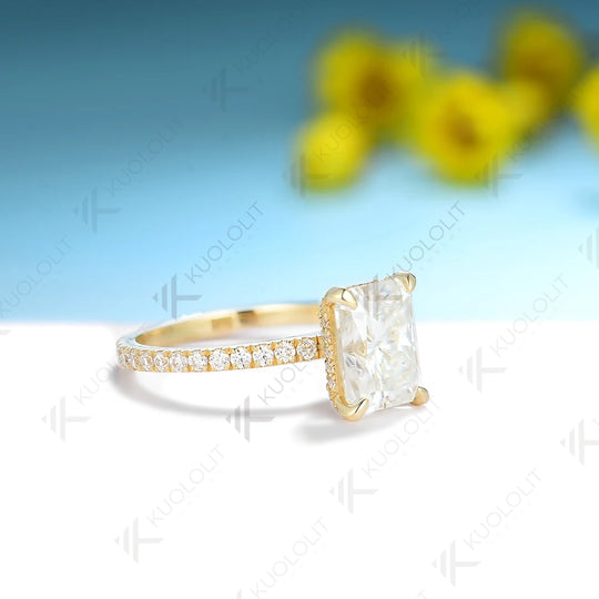 Kuololit 2.5ct Raddiant Cut Rings for Women Solid PT950 14K 10K 925 Silver Yellow Gold for Anniversary Engagement Christmas Gift