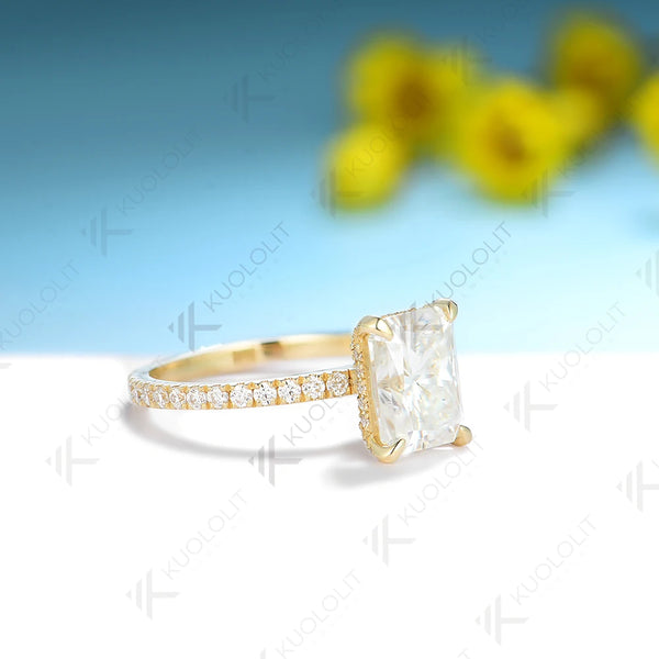 Kuololit 2.5ct Raddiant Cut Rings for Women Solid PT950 14K 10K 925 Silver Yellow Gold for Anniversary Engagement Christmas Gift