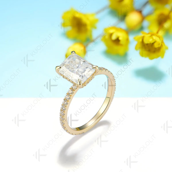 Kuololit 2.5ct Raddiant Cut Rings for Women Solid PT950 14K 10K 925 Silver Yellow Gold for Anniversary Engagement Christmas Gift