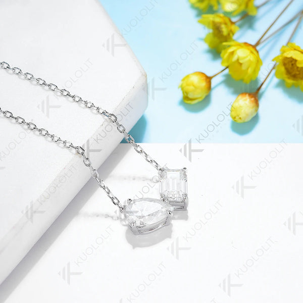 Kuololit 2.5ctw Moissanite Necklace for Women Solid 10K 14K 18K 925 Sliver Classic Pendant with Chain for Engagement Christmas