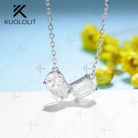 Kuololit 2.5ctw Moissanite Necklace for Women Solid 10K 14K 18K 925 Sliver Classic Pendant with Chain for Engagement Christmas