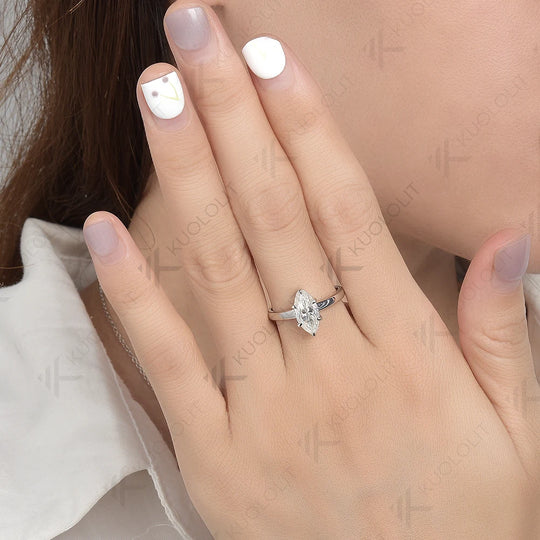 Kuololit 2CT Marquise Moissanite Ring 14K10K White Gold Rings for Women Solitaire Ring for Promise Anniversary Christmas Gift