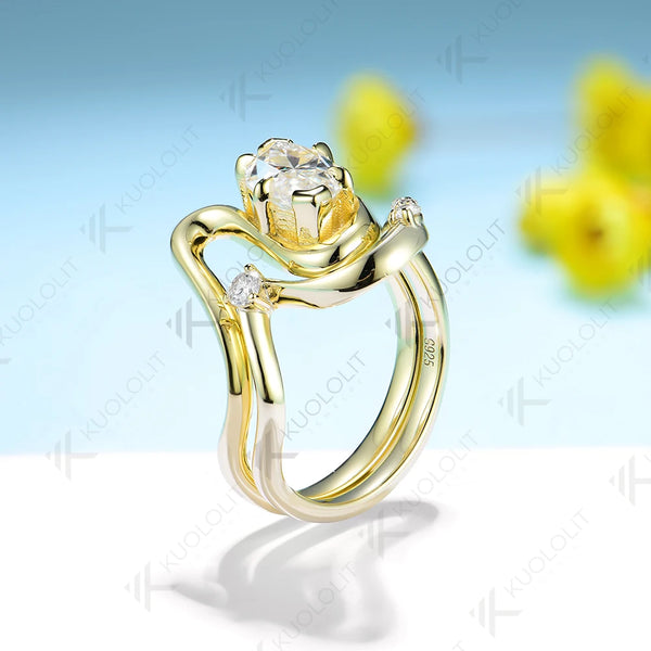 Kuololit 2CT Moissanite Rings for Women Solid 14K 10K 585 Yellow Gold Marquise Cut Set Rings for Engagement Wedding Christmas