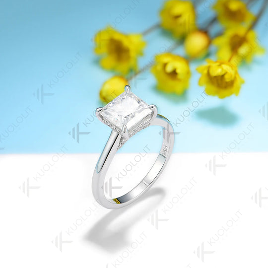 Kuololit 2ct Princess Cut Moissanite PT950 14K 10K 925 Silver White Gold Ring for Women Matching Engagement Christmas Gift Party