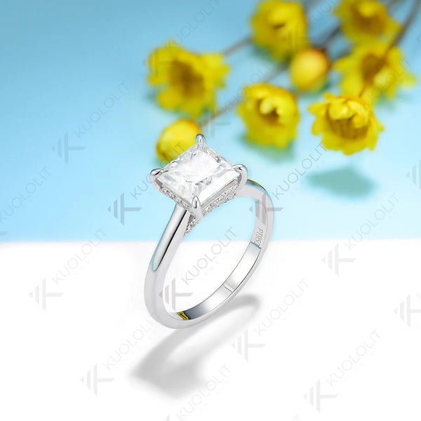 Kuololit 2ct Princess Cut Moissanite PT950 14K 10K 925 Silver White Gold Ring for Women Matching Engagement Christmas Gift Party
