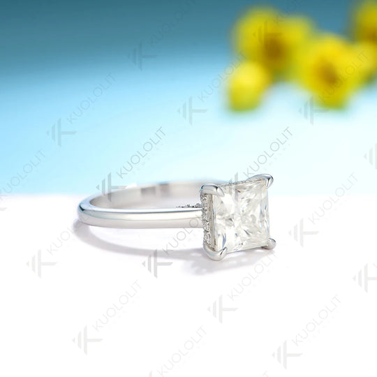 Kuololit 2ct Princess Cut Moissanite PT950 14K 10K 925 Silver White Gold Ring for Women Matching Engagement Christmas Gift Party