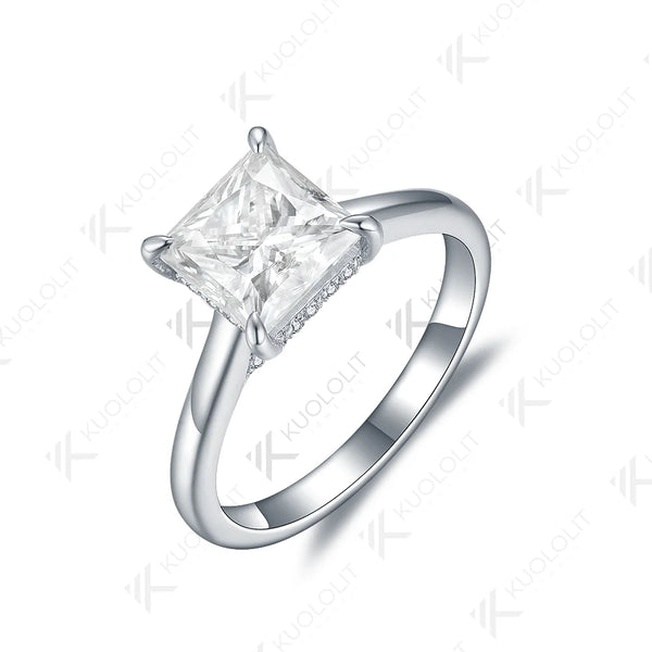 Kuololit 2ct Princess Cut Moissanite PT950 14K 10K 925 Silver White Gold Ring for Women Matching Engagement Christmas Gift Party