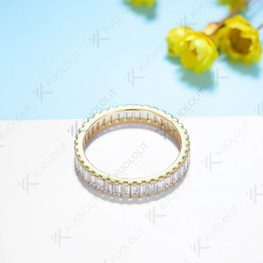 Kuololit 4CTW Emerald Moissanite Rings for Men Women Solid 14K 10K 585 Silver Yellow Gold Wedding Band for Anniversary Christmas