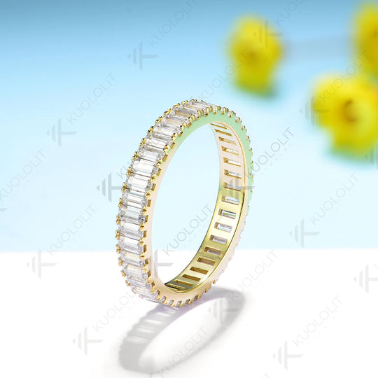 Kuololit 4CTW Emerald Moissanite Rings for Men Women Solid 14K 10K 585 Silver Yellow Gold Wedding Band for Anniversary Christmas