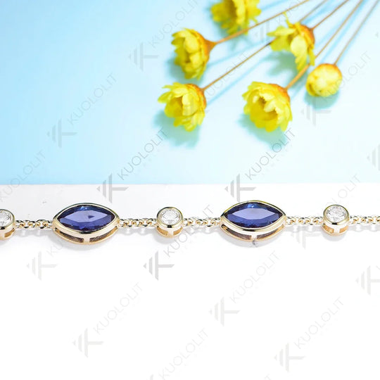 Kuololit 4CTW Lab Grown Alexandrite and Lab Diamond Bracelets for Women Soild 585 18K 10K Gold Adjustable Chains for Christmas