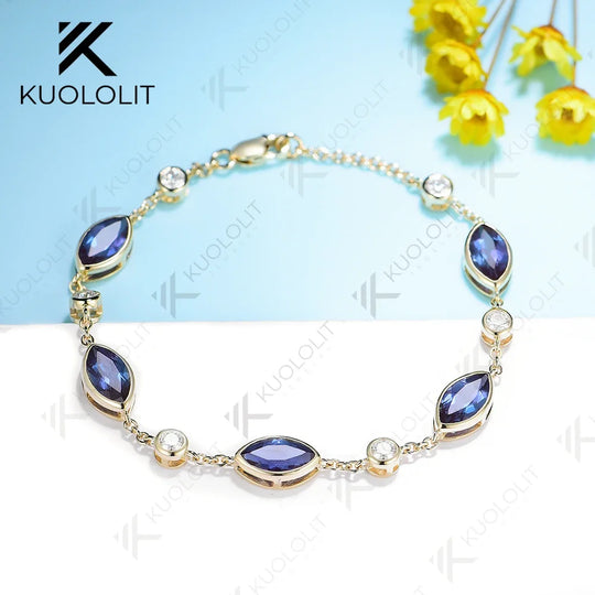 Kuololit 4CTW Lab Grown Alexandrite and Lab Diamond Bracelets for Women Soild 585 18K 10K Gold Adjustable Chains for Christmas