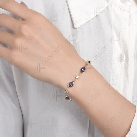 Kuololit 4CTW Lab Grown Alexandrite and Lab Diamond Bracelets for Women Soild 585 18K 10K Gold Adjustable Chains for Christmas