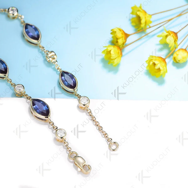 Kuololit 4CTW Lab Grown Alexandrite and Lab Diamond Bracelets for Women Soild 585 18K 10K Gold Adjustable Chains for Christmas