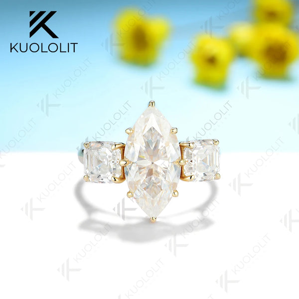 Kuololit 4ct Marquise Moissanite and 2ctw Asscher Cut Moissanite for Women Solid 14K 10K Yellow Gold for Anniversary Engagement