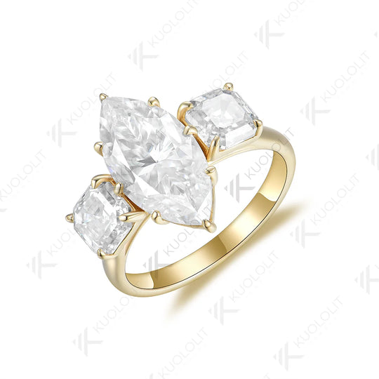 Kuololit 4ct Marquise Moissanite and 2ctw Asscher Cut Moissanite for Women Solid 14K 10K Yellow Gold for Anniversary Engagement