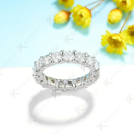 Kuololit 5.4ctw Lab Grown Diamond Band Solid 14K 10K White Gold Moissanite Ring for Women Matching Eternity Engagement Christmas